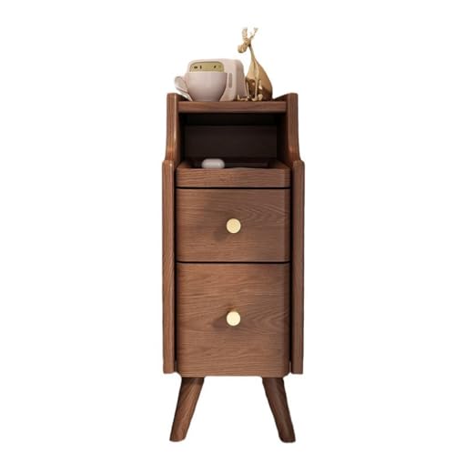 Nachttisch Beistelltisch Kleiner schmaler Schrank, Schrank im Schlafzimmer, Nachttisch in Nussbaum Farbe komplett aus Massivholz Nachttisch für Schlafzimmer