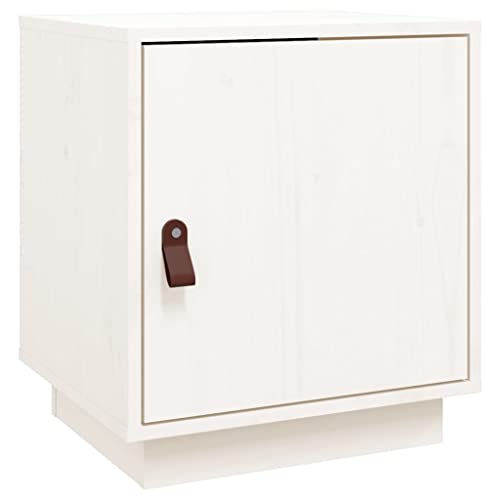 Eleganz Nachttisch Weiß 40x34x45 cm aus Massivholz Kiefer mit Kunstleder – Moderner Nachttisch für Schlafzimmer, langlebig und stilvoll