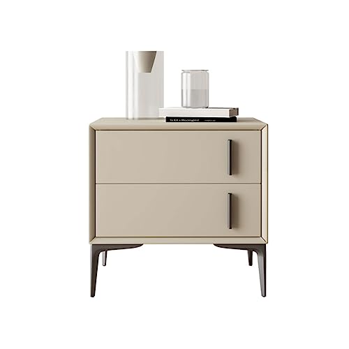 Nachttisch, Nachttisch Aus Pu-Leder Mit 2 Schubladen Und Schwarzen Metallbeinen, Mid-Century Modern, Nachttisch, Beistelltisch, Minimalistischer Nachttisch Für Schlafzimmer, Kommode, Khaki, 40 X 40 X