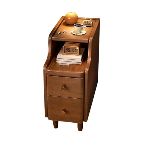 JTPMYFT Schmaler Nachttisch, Nussbaum Massivholz Kleiner dünner Nachttisch mit 2 Schubladen, schmaler Nachttisch for kleine Räume, Schlafzimmer(20 * 39.5 * 48cm(8 * 15 * 19inch))