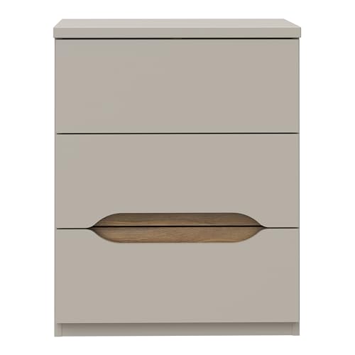 Forte EDWAL Nachttisch 50, moderner Nachtschrank mit abgerundeten Griffmulden, 3 Schubladen, Holzwerkstoff, Kaschmir | Beige Holzdekor, 50,4 cm breit x 63,5 cm hoch x 41,5 cm tief
