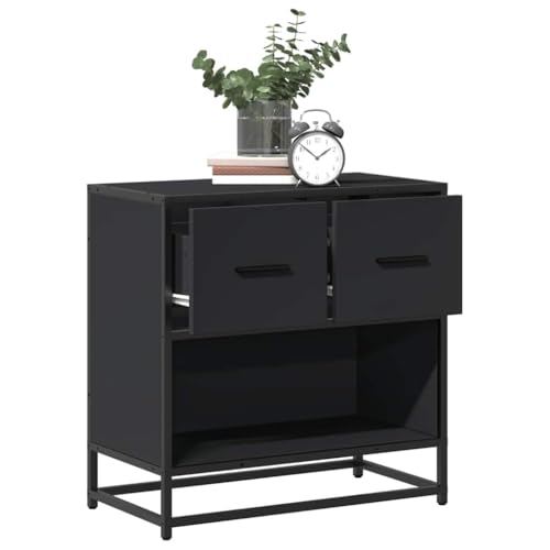 Mokuyary Nachttisch Schwarz 60x31x60 cm Holzwerkstoff und Metall Beistelltisch, Nachtschrank Nachtkommode Beistellschrank Nachtkästchen für Schlafzimmer