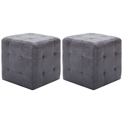 Makastle Nachttische Würfel 2er Set, Bodenkissen Hocker, Fußhocker mit Massivholzrahmen für Wohnzimmer Schlafzimmer, Grau 30x30x30 cm Wildleder-Optik