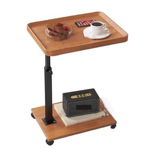 HDMOZUYT Höhenverstellbarer C Tisch, Beistelltisch, 360° drehbarer, rollbarer TV Tabletttisch, C förmige Seite für Wohnzimmer und Schlafzimmer (Dunkelbraun) (Hellbraun 40 x 30 x 45 cm)
