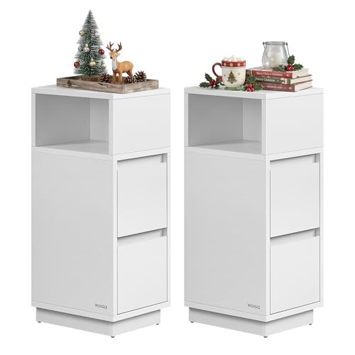 VASAGLE Kailyn Kollektion   2er Set, schmal, Beistelltisch 2, offenes Fach nach Links oder rechts flexibel montierbar, Schlafzimmer Wohnzimmer, wolkenweiß LET856W01