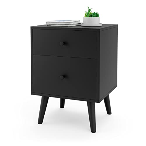 COSTWAY Nachttisch mit 2 Schubladen, Beistelltisch aus Holz, Nachtkommode Boxspringbett, Nachtschrank für Wohnzimmer, Schlafzimmer, 45 x 39,5 x 62 cm (Schwarz)