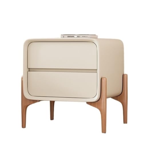 HJYBFA Moderner Beistelltisch, Nachttisch mit 2 Schubladen, Massivholz, Holzfüße, Beistelltische, Leder, kleine Kommode für Schlafzimmer, Wohnzimmer (Farbe: Creme, Größe: 19,7 x 1