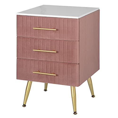 WOLTU Nachttisch Nachtschrank für Boxspringbett, 3 Schubladen aus Massivholz, Kommode mit Schubladen Sideboard, einfache Montage, Höhe Tragfähigkeit, 40,5x41x62cm, Rosa TS135rs