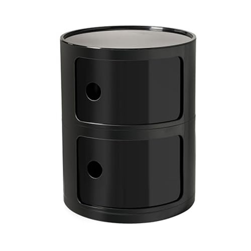 Moderner runder Nachttisch mit Schubladen, kleiner Aufbewahrungsschrank mit Schiebetür, stilvoller Beistelltisch für Wohnzimmer, Schlafzimmer, Badezimmer, Büro, Schwarz