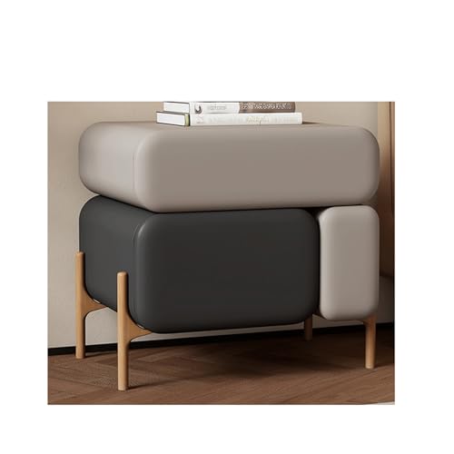 Minimalistischer Nachttisch – Nachttisch aus Leder mit 3 Schubladen und Holzbeinen für Schlafzimmer, Wohnzimmer, Arbeitszimmer