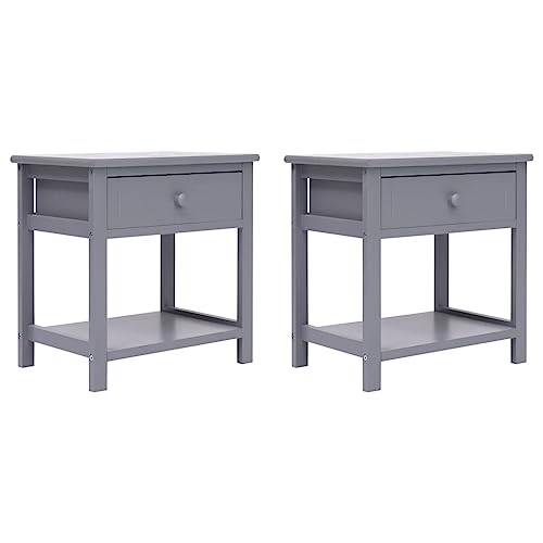 puraday Nachttische 2 STK. Grau 40x29x42 cm Paulownia Holz Komodenschrank Nachttisch Modern Industrial Möbel Nachttisch mit Schublade Nachttische 2 Set Nachttisch mit Ladefunktion Kommode Schubladen
