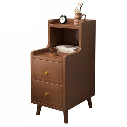 Mid Century Modern Nussbaum Nachttisch, Stilvoller Beistelltisch mit offenem Schieberegal, Perfekt für kleine Räume, Schlafzimmermöbel, Dunkler Nussbaum, Mittlere Größe