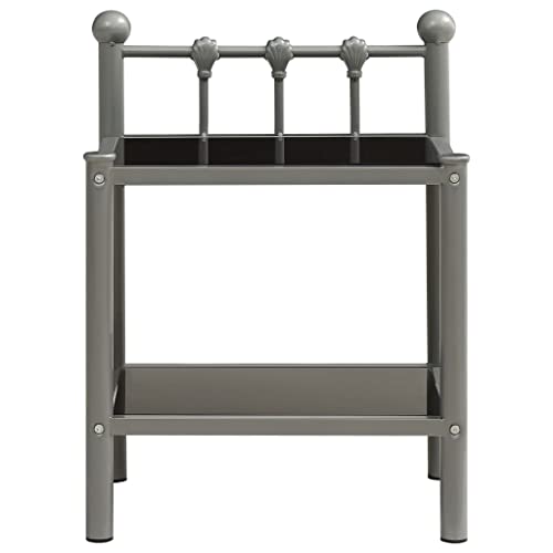 Eleganz Nachttisch Grau und Schwarz 45x34,5x60,5 cm aus Glas und pulverbeschichtetem Metall - Moderner Beistelltisch für Schlafzimmer, langlebig und stilvoll
