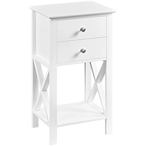Yaheetech Nachttisch Beistelltisch mit 2 Schubladen & 1 Ablagefach Sofatisch Couchtisch fürs Wohnzimmer Schlafzimmer Büro Weiß 40x30x70 cm