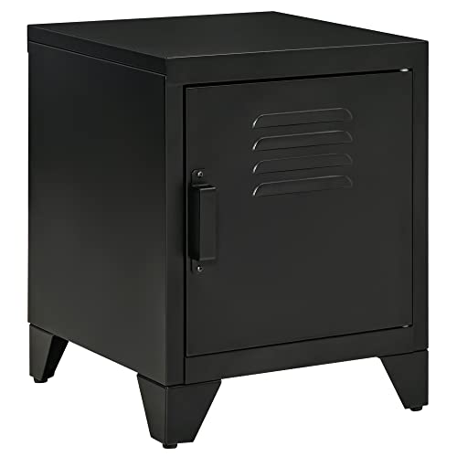 HOMCOM Nachttisch, Beistelltisch mit verstellbarem Regal, Tür, Nachtschrank für Schlafzimmer, Wohnzimmer, Metall, Schwarz, 50 x 40 x 47,5 cm