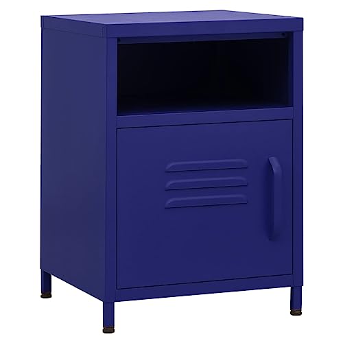 vidaXL Nachttisch 1 offenes Regal 1 Tür Modern Nachtschrank Nachtkonsole Nachtkommode Schlafzimmer Schrank Kommode Marineblau 35x35x51cm Stahl