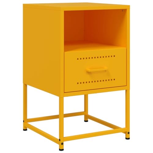 vidaXL Nachttisch, Nachtschrank mit Stauraum, Nachtkommode für Schlafzimmer, Nachtkonsole Beistelltisch, Industrie-Stil, Senfgelb Stahl