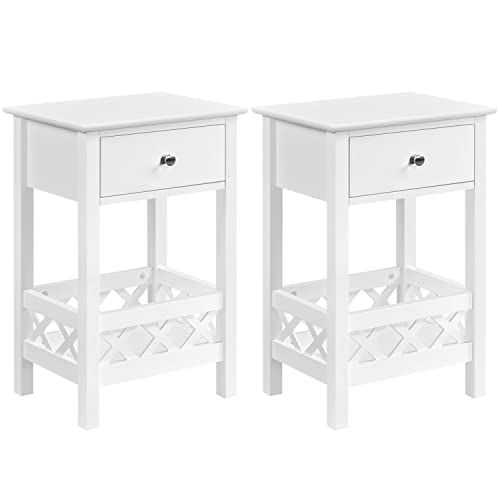 Yaheetech 2er Set Nachttisch Nachtkommode mit Korb & 1 Schublade Landhausstil Beistelltisch Telefontisch Couchtisch für Wohnzimmer/Schlafzimmer 40×30×60 cm, Weiß