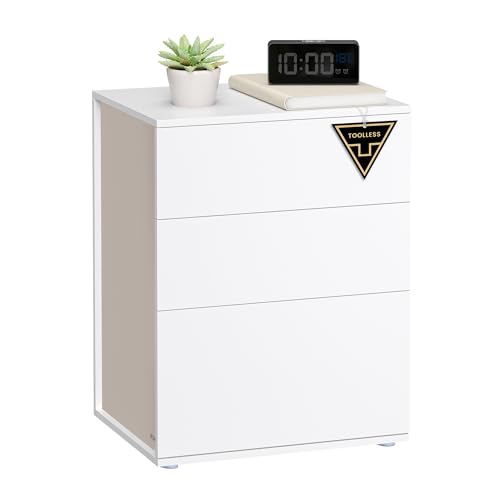 VASAGLE, Toolless Technologie, superschnelle werkzeuglose Montage, Beistelltisch 3 Schubladen, Nachtschrank, Schlafzimmer, Wohnzimmer, mattweiß cappuccinobeige LET778W01 VASAGLE, Toolless Technologie, superschnelle werkzeuglose Montage, Beistelltisch 3 Schubladen, Nachtschrank, Schlafzimmer, Wohnzimmer, mattweiß cappuccinobeige LET778W01