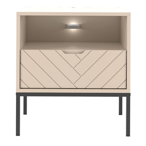 Lomadox Nachttisch Nachtschrank Nachtschränkchen mit LED Beleuchtung ca. 53 cm breit modern in Kaschmir mit Fischgrät Dekor