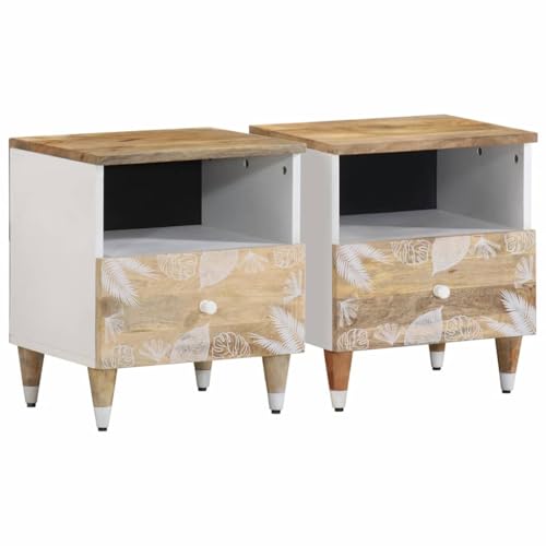 SKM Nachttische 2 STK. 40x33x46 cm Massivholz Mango,Möbel,Tische,Nacht tische,Braun,20.53KG,4018 671