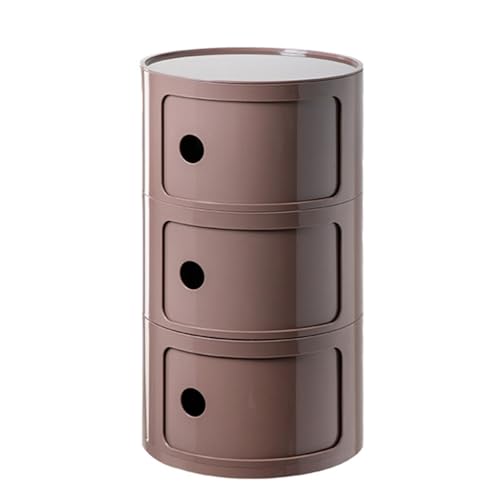 Nachttisch Rund - Beistelltisch mit Schubladen - ABS-Material Leicht und Langlebig - Moderne Minimalistische Kreativität Lagerschrank für Wohnzimmer Schlafzimmer Büro,Braun,3 Tier