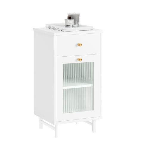 SoBuy Nachttisch Boxspringbett Sofatisch Beistelltisch schmal Telefontisch Nachtschrank mit 1 Tür Nachtkommode Weiß BHT ca. 32x60x30cm FBT133-W