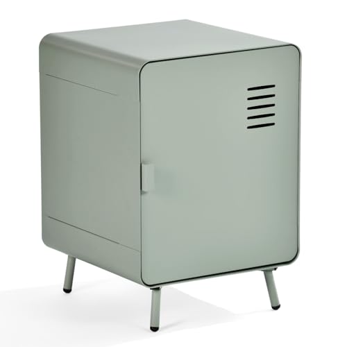 MEUBLE COSY Nachttisch mit Ablagen und Tür Beistelltische Wohnzimmerschränke Nachtkonsole Sofatisch aus Metall fürs Wohnzimmer Schlafzimmer Arbeitszimmer, Industrial Style, Hellgrün