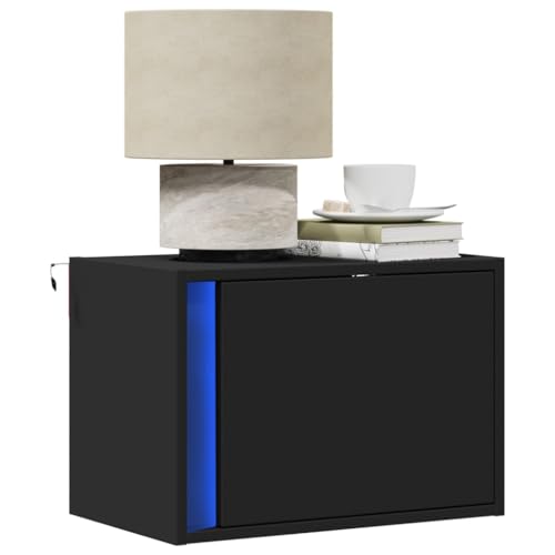 EMYRLXQW Tische, Nachttische, Wand-Nachtkommode mit LED-Lichtern, 2 Stück, Schwarz