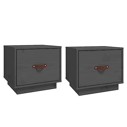 Eleganz Nachttische 2 STK. Grau 40x34x35 cm aus Massivholz Kiefer mit Kunstleder – Stilvoll & Langlebig für Schlafzimmer & Gästezimmer