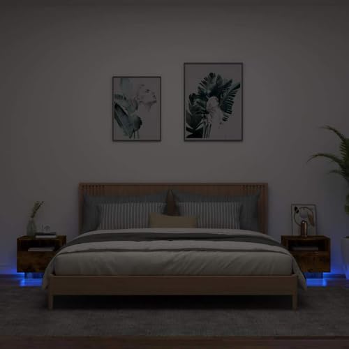 HaoChrymec Nachttische mit LED-Leuchten 2 STK. Holzwerkstoff, RGB-LED-Beleuchtung, Praktischer Stauraum, Kommode mit Schubladen, Kleiner Beistelltisch für Schlafzimmer, Räuchereiche, 40x39x37 cm