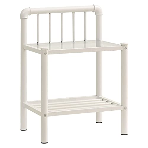 Eleganz Nachttisch Weiß Transparent 45x34,5x62,5 cm aus Glas und pulverbeschichtetem Metall - Moderner Beistelltisch für Schlafzimmer und Wohnzimmer