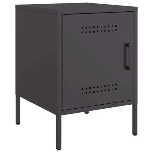 vidaXL Nachttisch, Nachtschrank mit Stauraum, Nachtkommode für Schlafzimmer, Nachtkonsole Beistelltisch, Industrie-Stil, Schwarz Stahl
