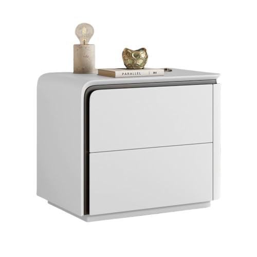 Moderner Nachttisch aus Leder mit 2 Schubladen, vielseitiger Nachttisch aus Holz für Wohnzimmer und Büro, stilvolles weißes Finish (linke Seite)