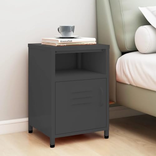 Xichuzi Nachttisch, Nachtschrank, Nachtkästchen, Bedside Table, Komodenschrank, Nachtkommode, Beistelltisch, Nightstand, Schlafzimmer Möbel, Anthrazit 35x35x51 cm Stahl