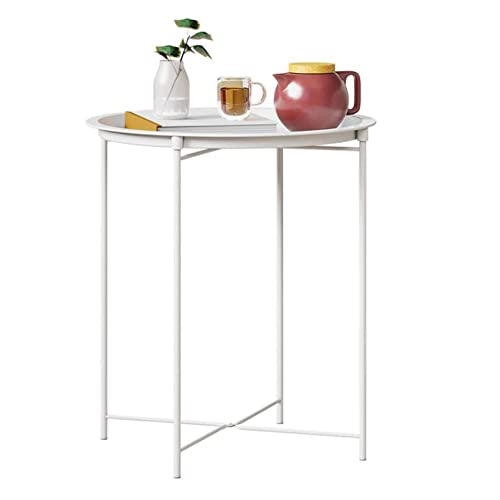 Zusammenklappbarer Beistelltisch aus Metall, klein, rund, für Sofa, rostfrei und wasserdicht, ideal für den Innen- und Außenbereich, Snack- und Akzent-Couchtisch, erhältlich in Weiß und weiteren