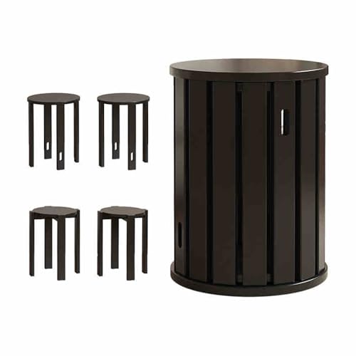 4-in-1 stapelbare Holzhocker, runder Barhocker, tragbarer Esszimmerstuhl, vielseitiger Beistelltisch, Nachttisch, Couchtisch, Wohnzimmerhocker (schwarz)
