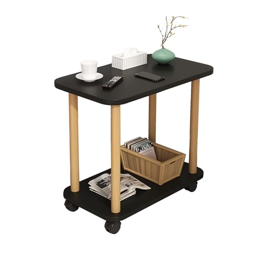 Nachttisch, Beistelltisch mit Rollen, Industrieller Nachttisch, Mobiler Sofa-Beistelltisch, Beistelltisch aus Massivholz mit Rollen, für kleine Räume, Wohnzimmer, Schlafzimmer (23,