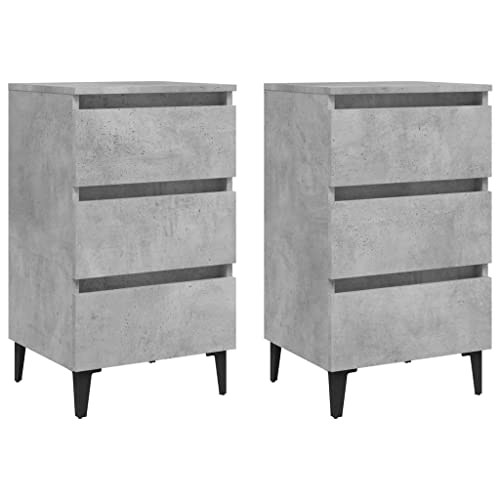 TJROO Schlafzimmer 2 Stück Telefonhalter mit Metallbeinen 40 x 35 x 69 cm grau Beton mit drei seitlichen Schubladen Mobile Kommode Schrank Schrank platzsparend Spanplatte und Metall