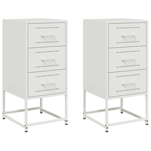 vidaXL Nachttische 2 STK., Nachttisch mit Stauraum, Nachtkommode für Schlafzimmer, Nachtschrank Nachtkonsole, Industrie-Stil, Weiß Stahl