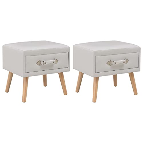 IBUQDDV Ablagetisch Telefontisch Nightstand Sofatisch Nachttische 2 STK. Weiß 40 x 35 x 40 cm Kunstleder für Schlafzimmer Wohnzimmer