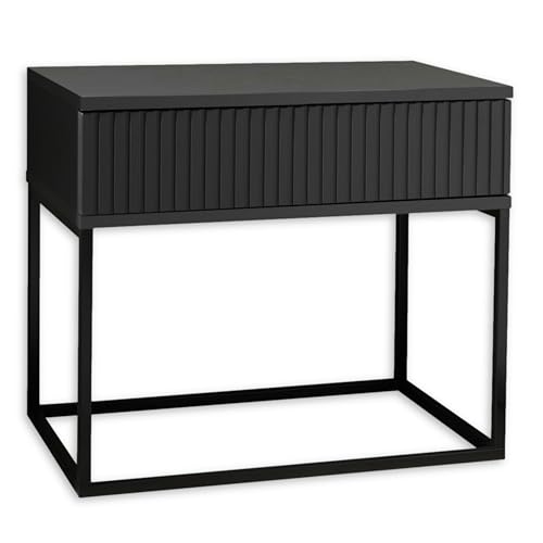MARLE Nachttisch in Graphit - Moderner Nachtschrank mit Schublade und schwarzem Metallgestell - 60 x 52 x 38,5 cm (B/H/T)
