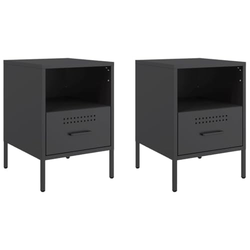 vidaXL Nachttisch 2 STK., Nachtschrank mit Stauraum, Nachtkommode Verstellbare Schraubfüße, Schlafzimmer Nachtkonsole, Industrie-Stil, Schwarz Kaltgewalzter Stahl