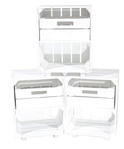 Kontorei Weißer Nachttisch mit Schublade 30,5cm x 40cm x 54cm 3er Set Nachtschrank Tisch Regalkiste Apfelkiste Weinkisten Obstkisten Weiss Tisch Ablage Landhaus DIY klassisch