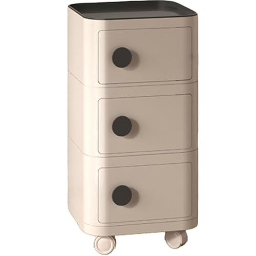 Moderner Nachttisch für Schlafzimmer, kompakter ABS-Beistelltisch mit 3 Schubladen, nordischer Stil, rollbarer Beistelltisch, schlankes, abnehmbares Design für kleine Räume (Beige + Schwarz)