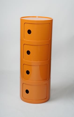 Componibili 3/4/2 Nachttisch Rund mit Schublade | Runder Badezimmerschrank Schmal Eckregal Beistelltisch mit Schiebetür, Sofa Tisch Moderner Side-Table Vorratsschrank(Orange,4 Tier)