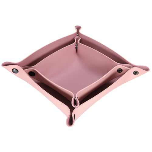 QUARKZMAN 2 Stück PU-Leder Ablage Unisex Faltbare Kleine Ablage Organizer Tragbare Nachttisch Nachttisch Ablage für Schlüssel Geldbörse Uhr Schmuck Würfel, Lila Pink