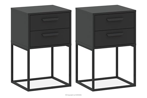konsimo Nachttisch Rectus Nachtschrank, Modern, hergestellt in der EU, Beistelltisch (2-St), mit 2 Schubladen (anthrazit/schwarz)