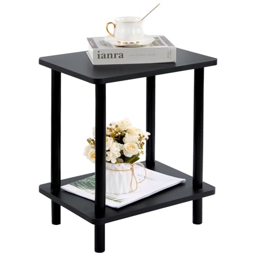 YheenLf Beistelltisch Holz, Nachttische mit 2 Ebenen, 40x30x47.5cm, Couchtisch, Sofatisch, für Schlafzimmer, Wohnzimmer, Moderner-Design, Einfache Aufbau, Schwarz