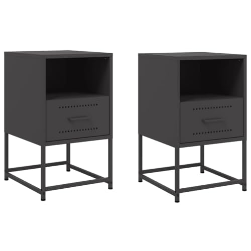 vidaXL Nachttische 2 STK., Nachttisch mit Stauraum, Nachtkommode für Schlafzimmer, Nachtschrank Nachtkonsole, Industrie-Stil, Schwarz Stahl